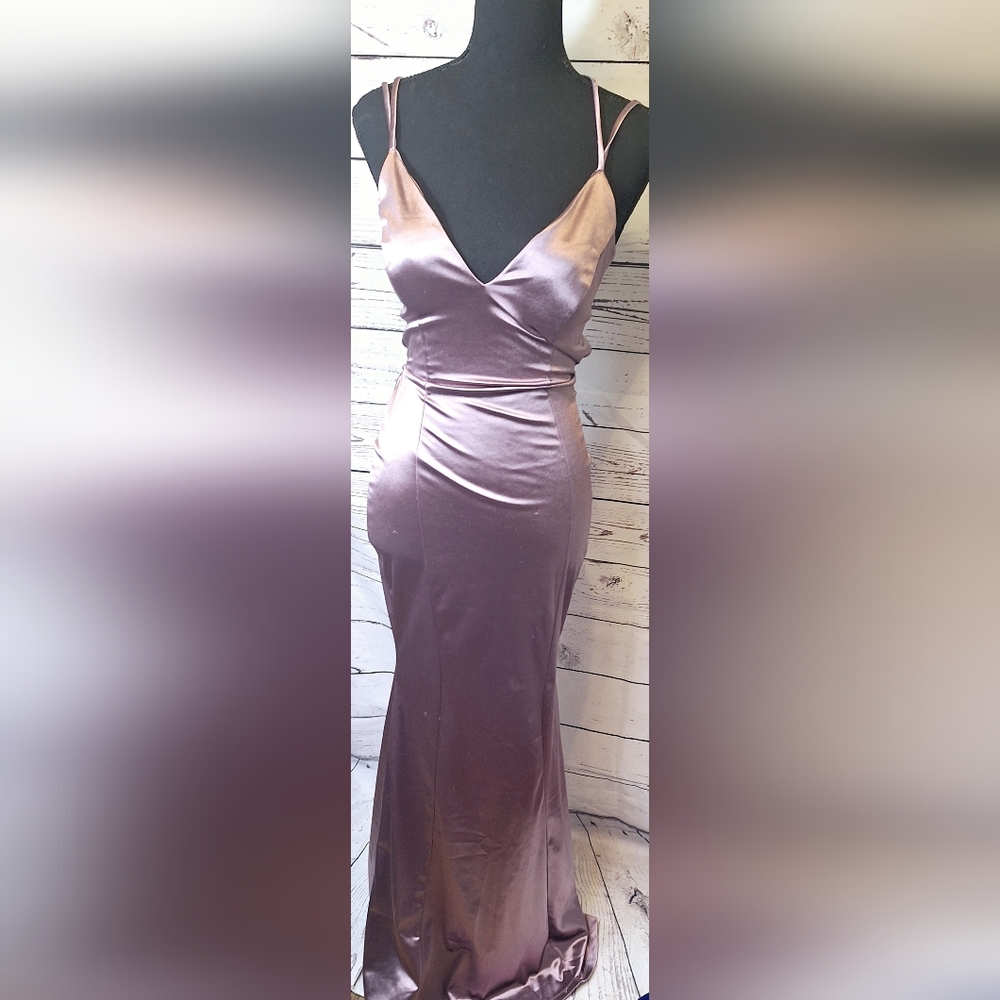 NWT Windsor Melani Sleeveless Lace-Up Glitter Satin Formal Dr Sz. XS #1326 - Picture 4 of 9